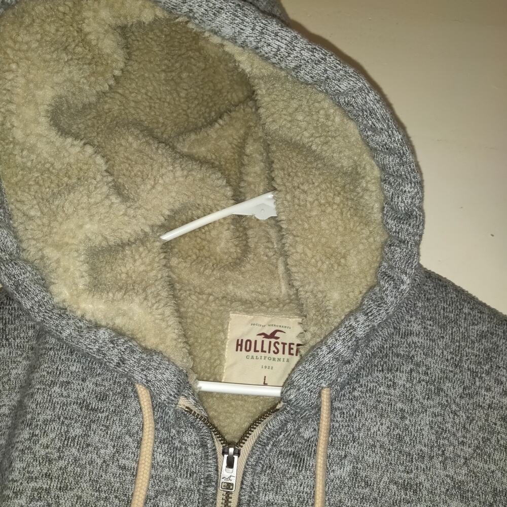 Hollister Sherpa Sweater Gray Hoodie Jacket ADULT L Skater Grunge Unisex - Picture 5 of 16